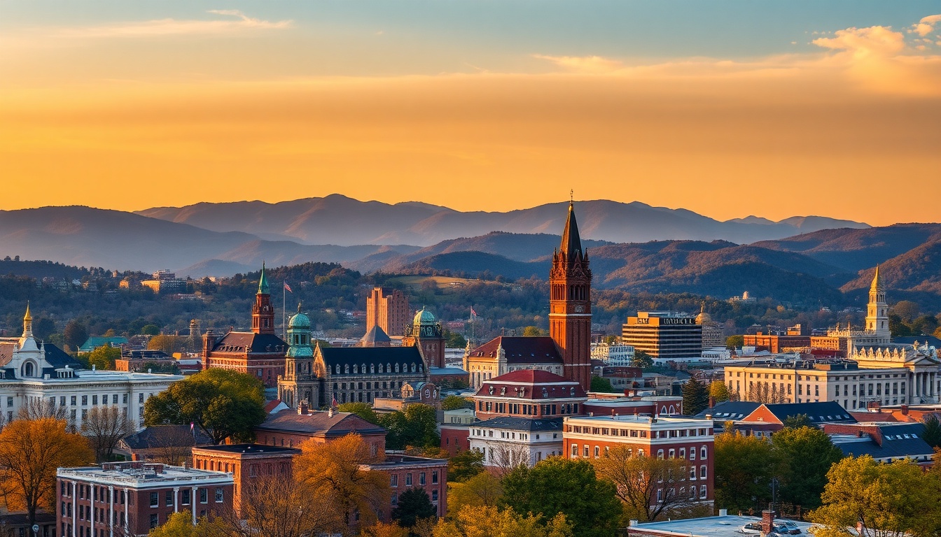 Downtown Lynchburg, Virginia at golden hour
